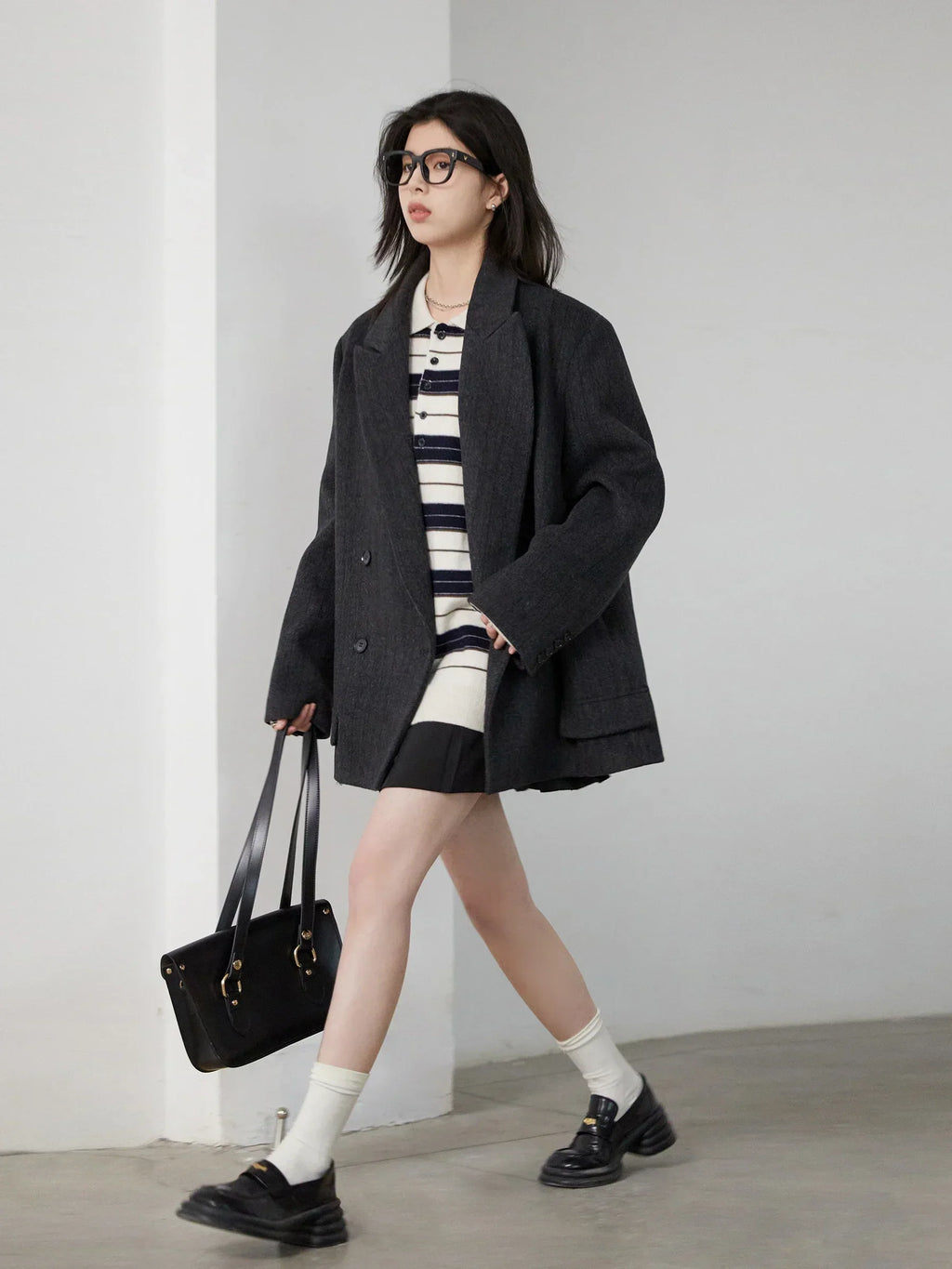 Women’s Loose Wool-Blend Blazer - Double-Breasted