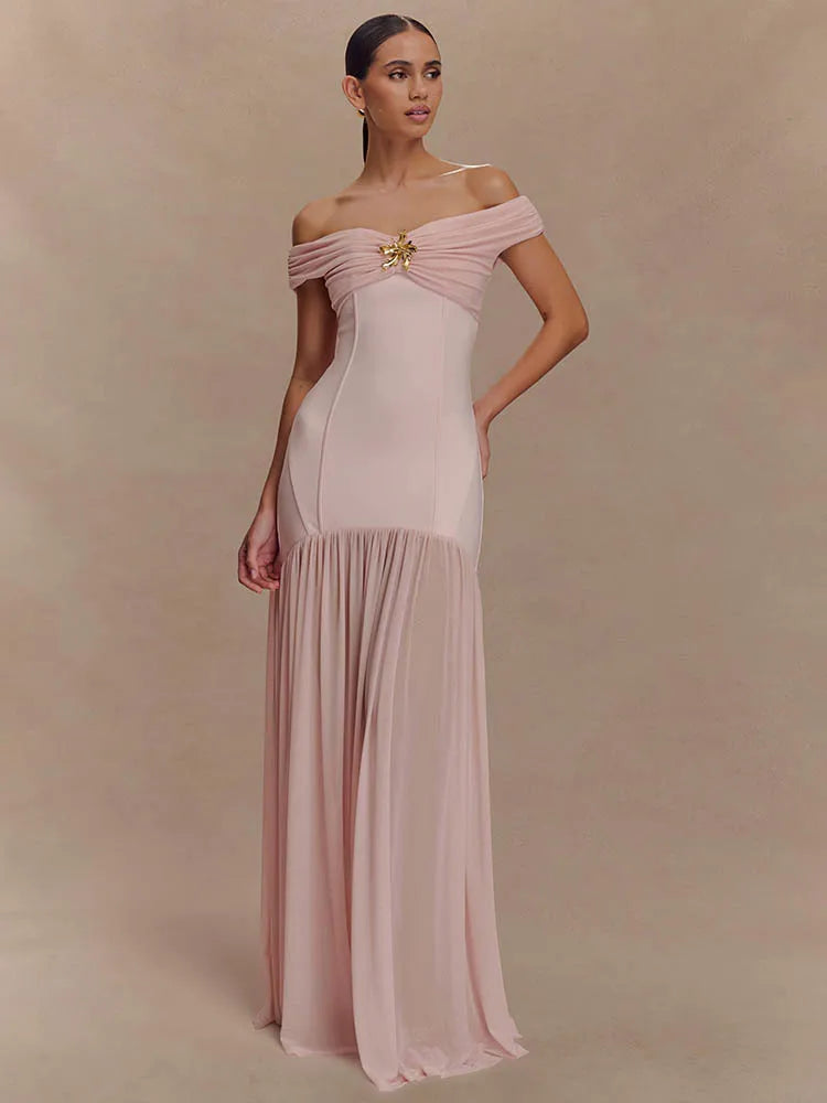 Selena | Off-Shoulder Draped Royal Dress