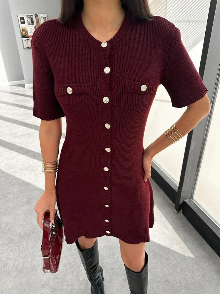 Nina | Fitted Knit Dress & Button Details - Novaesta