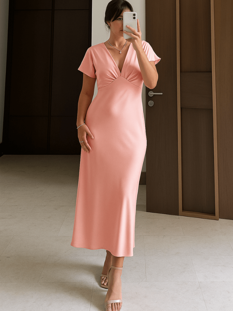 Lina | Elegant V-Neck Satin Dress - Novaesta