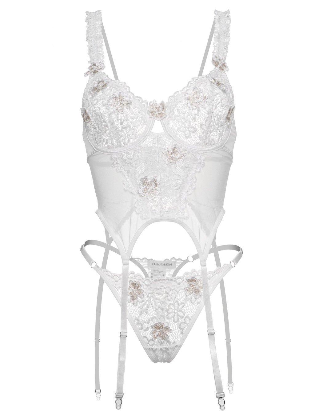 White Vintage Embroidered Lace Lingerie Set - Novaesta