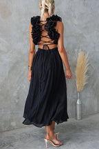 Clarisse | Maxi Floral Dress with Ruffles and Lace-Up Back