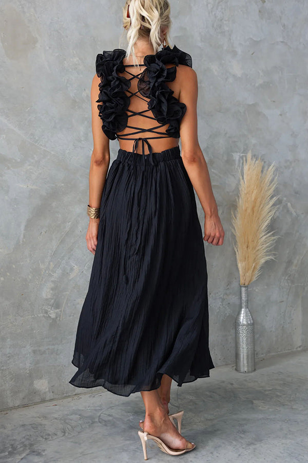 Clarisse | Maxi Floral Dress with Ruffles and Lace-Up Back