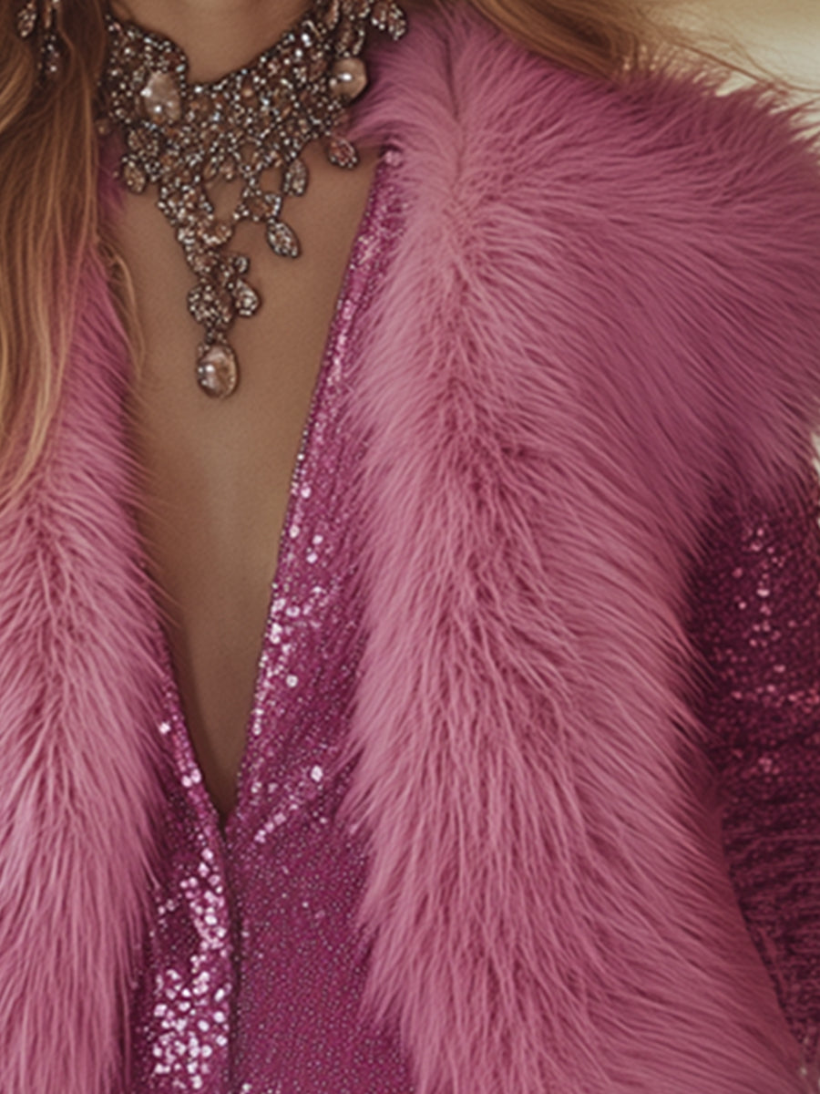 Rose Pink Glam | Faux Fur Vest