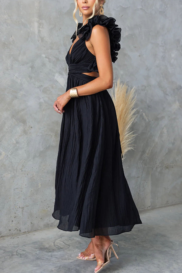 Clarisse | Maxi Floral Dress with Ruffles and Lace-Up Back - Novaesta