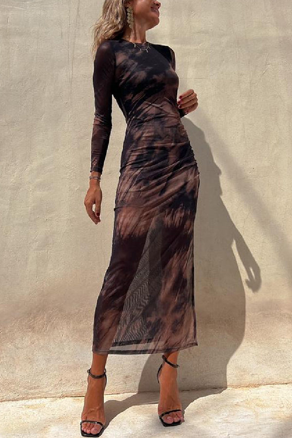 Nayla | Midi Dress with Long Sleeves and Tie-Dye Tulle - Novaesta