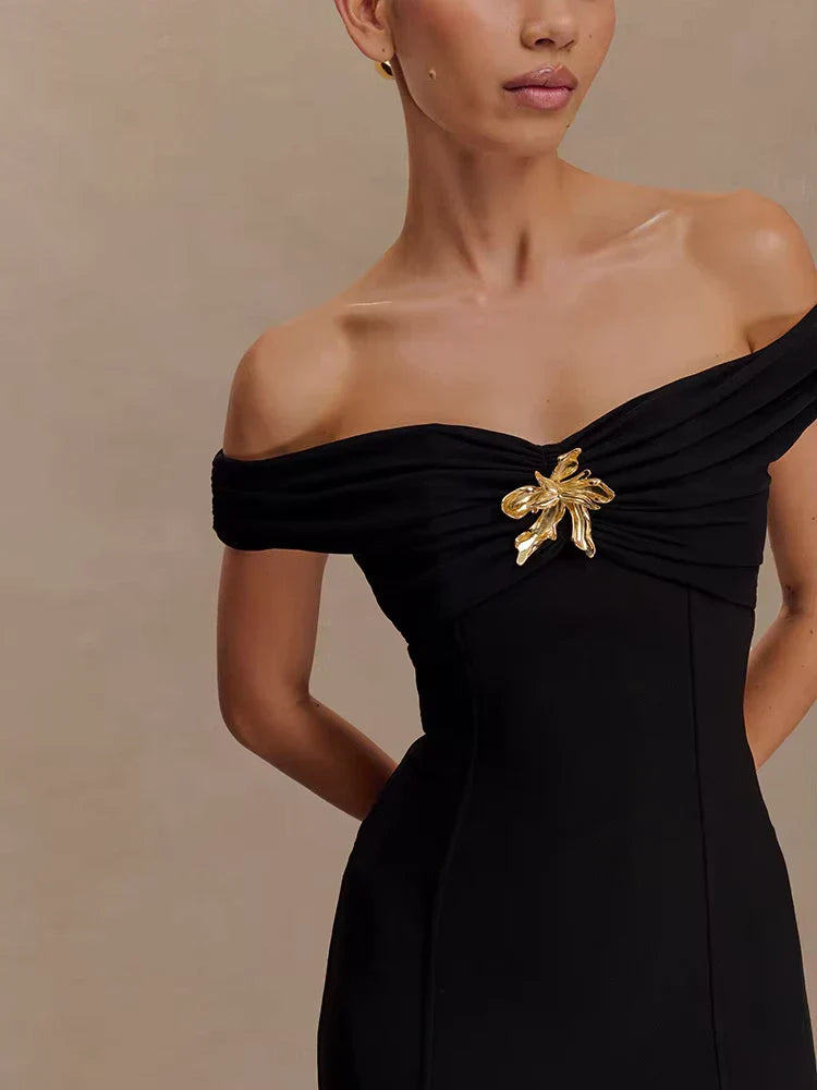 Selena | Off-Shoulder Draped Royal Dress - Novaesta