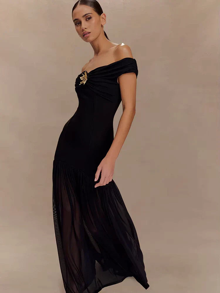 Selena | Off-Shoulder Draped Royal Dress - Novaesta