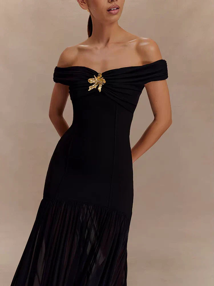 Selena | Off-Shoulder Draped Royal Dress - Novaesta