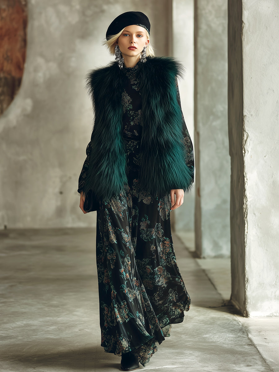 Greta | Vintage emerald faux fur vest - Novaesta