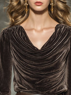 Sienna | Brown velvet draped collar top
