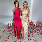 Mila | Satin Split Dress with Off-Shoulder Design