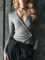 Aria | Chic Gray Wrap-Front Knit Top