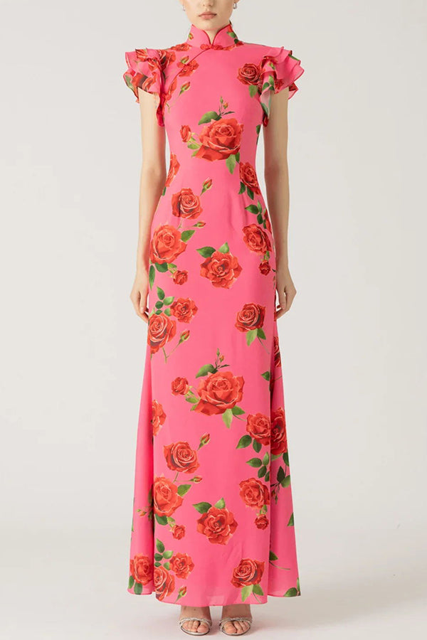Meilin | Floral Maxi Dress Cheongsam Style - Novaesta