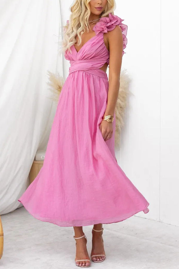 Clarisse | Maxi Floral Dress with Ruffles and Lace-Up Back - Novaesta