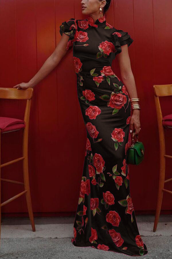 Meilin | Floral Maxi Dress Cheongsam Style - Novaesta