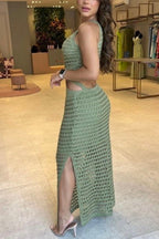 Élia | Textured Maxi Dress with Cut-Out and Ring