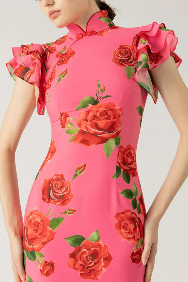 Meilin | Floral Maxi Dress Cheongsam Style - Novaesta