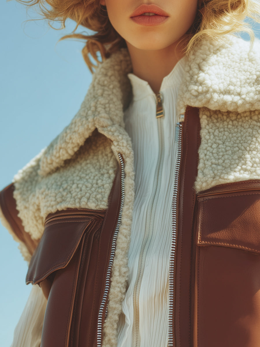 Sloane | Lambswool-Lined Faux Leather Vest - Novaesta