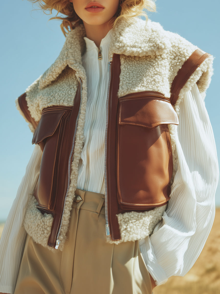 Sloane | Lambswool-Lined Faux Leather Vest - Novaesta