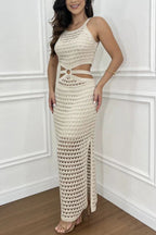 Élia | Textured Maxi Dress with Cut-Out and Ring