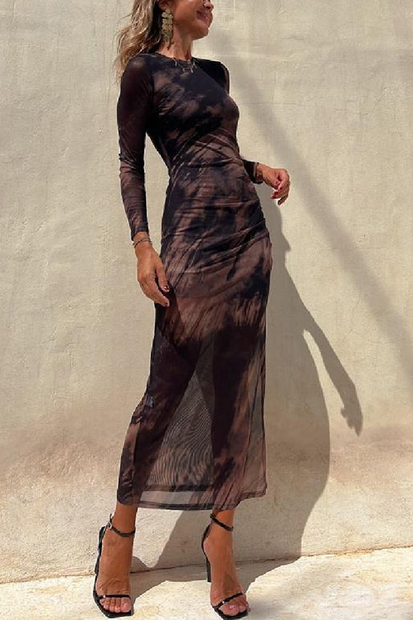 Nayla | Midi Dress with Long Sleeves and Tie-Dye Tulle - Novaesta