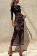 Nayla | Midi Dress with Long Sleeves and Tie-Dye Tulle