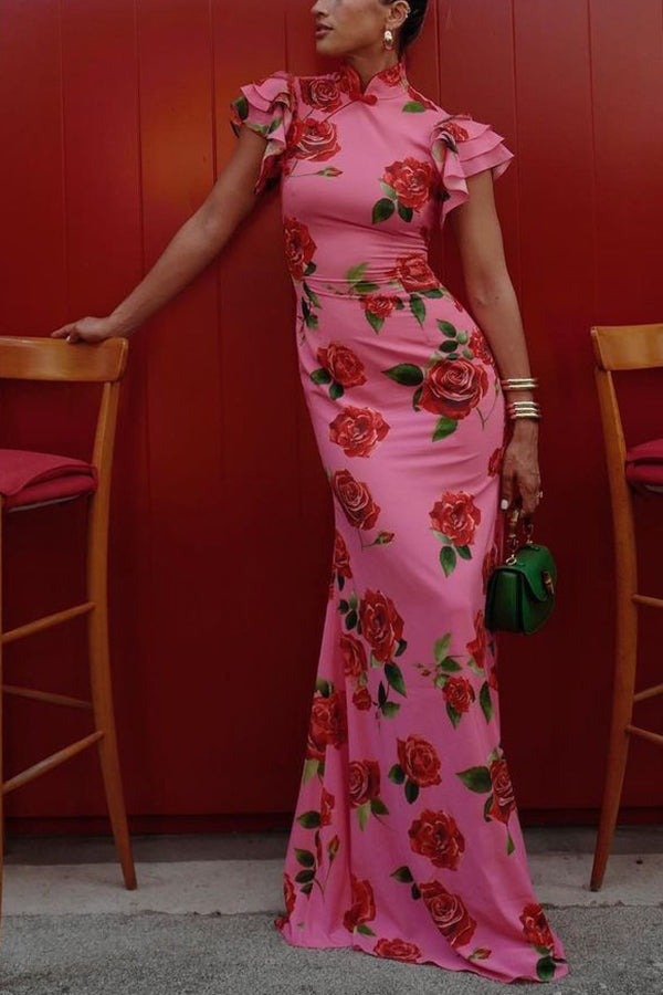 Meilin | Floral Maxi Dress Cheongsam Style