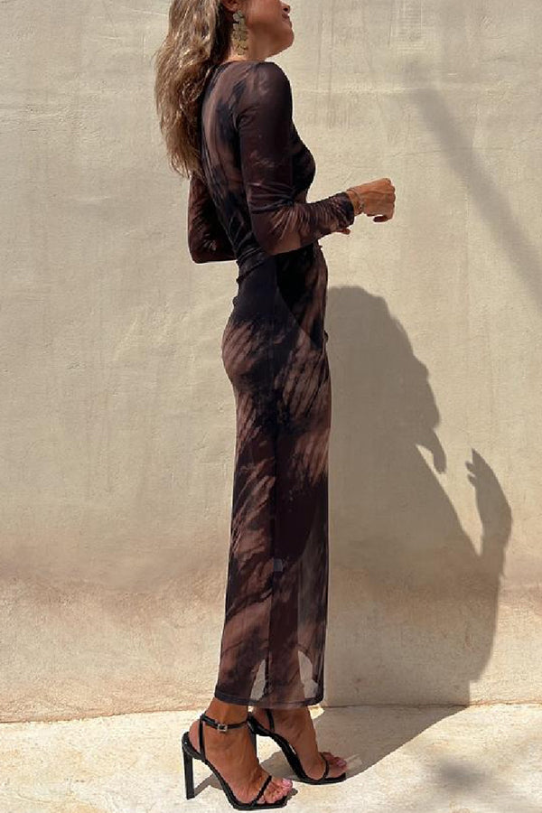 Nayla | Midi Dress with Long Sleeves and Tie-Dye Tulle