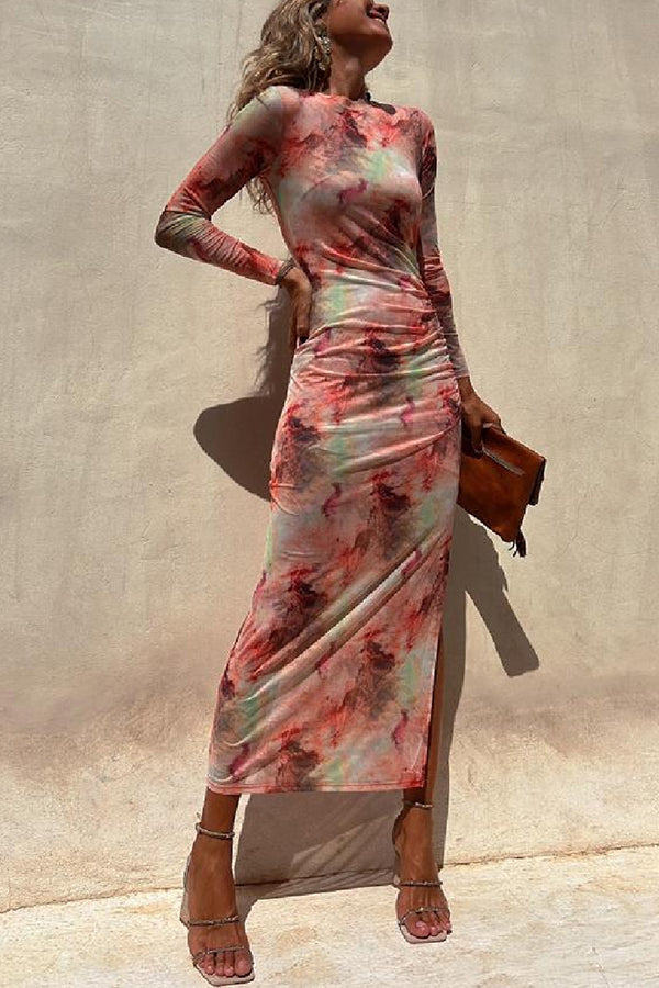Nayla | Midi Dress with Long Sleeves and Tie-Dye Tulle - Novaesta