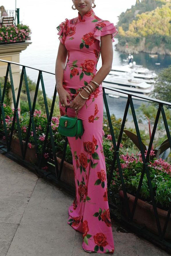 Meilin | Floral Maxi Dress Cheongsam Style