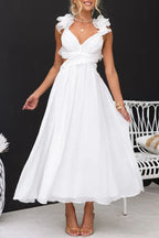 Clarisse | Maxi Floral Dress with Ruffles and Lace-Up Back