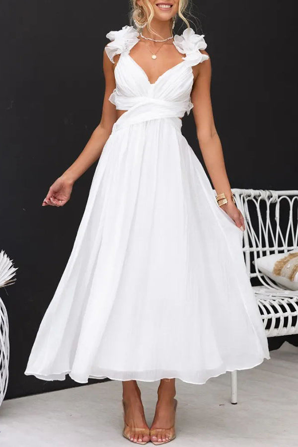 Clarisse | Maxi Floral Dress with Ruffles and Lace-Up Back