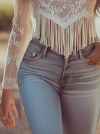 Vivienne | Retro Tassel Lace V-neck Long Sleeve Tee