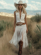 Dakota | Western Front-Button White Suede Vest