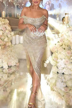 Alizée | Sequined Maxi Dress with Off-Shoulder Design