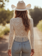 Vivienne | Retro Tassel Lace V-neck Long Sleeve Tee