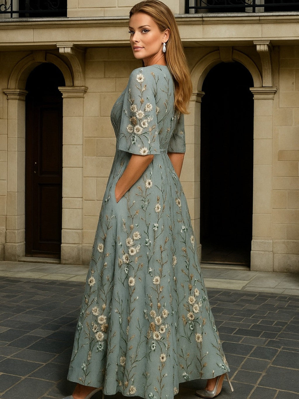 Harper | Elegant V-Neck Belted Boho Dress - Novaesta