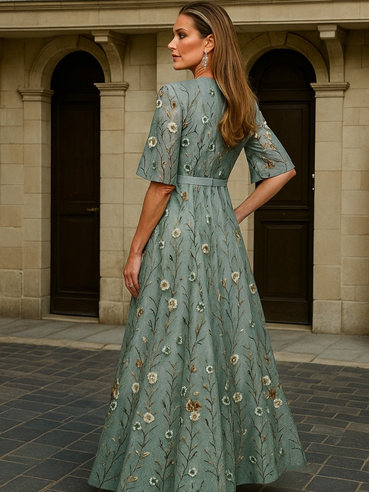 Harper | Elegant V-Neck Belted Boho Dress