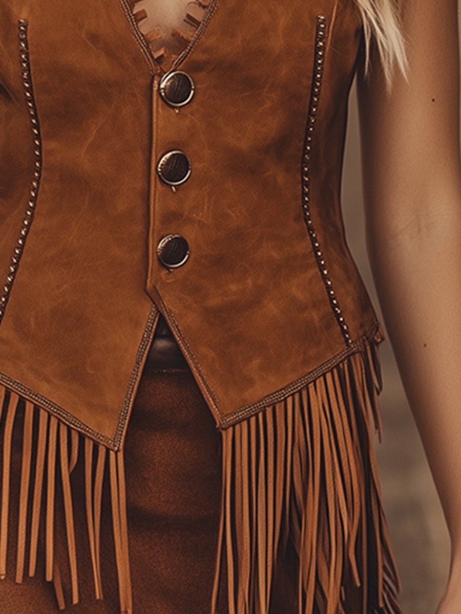 Vintage Rodeo Fringe | Brown Suede Vest - Novaesta