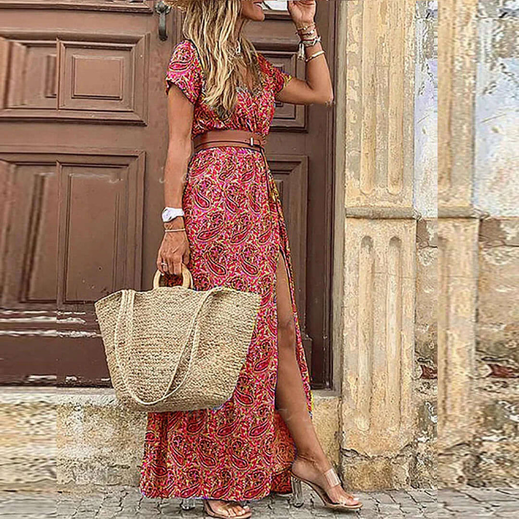 Eliza | Bohemian Maxi Dress with Gathered Waist - Novaesta