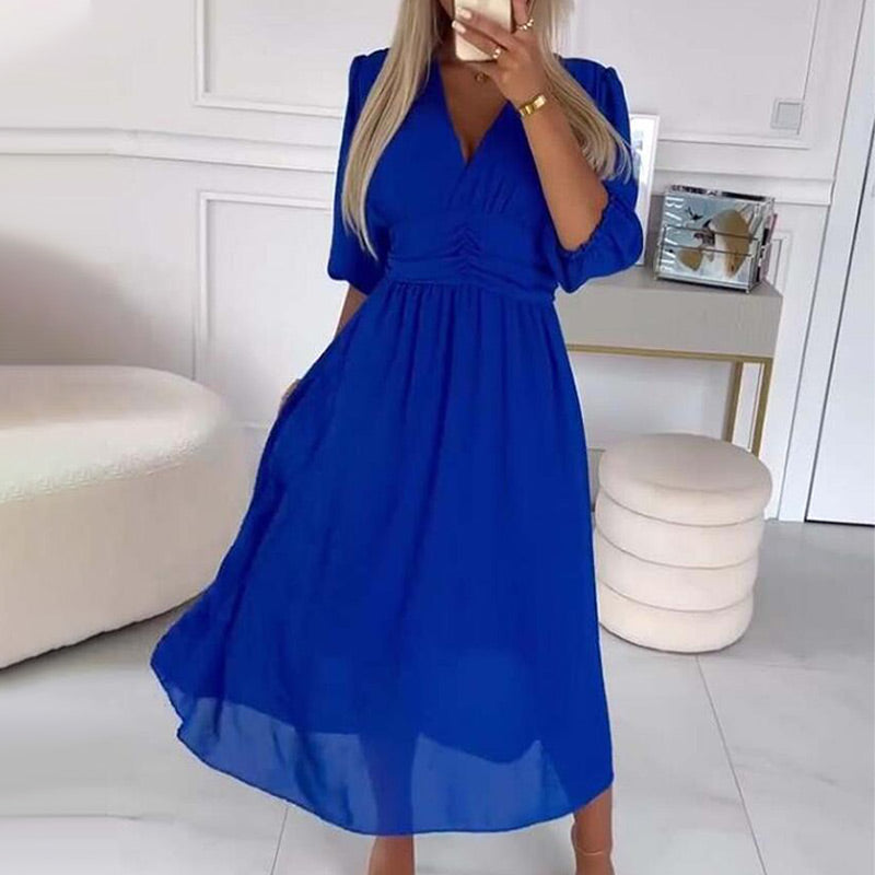 Nalia | Lightweight Chiffon Dress with V-Neck