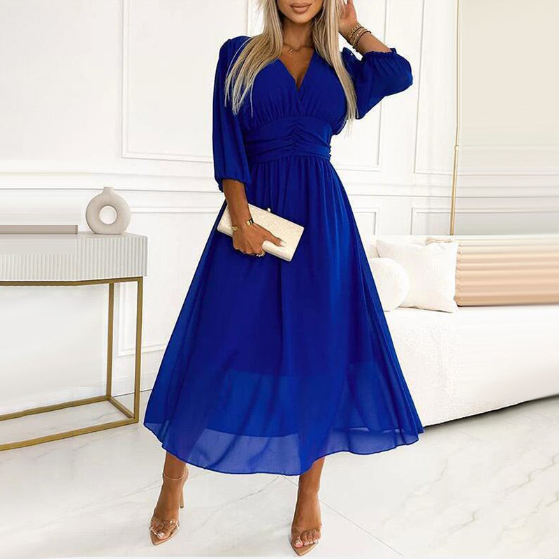Nalia | Lightweight Chiffon Dress with V-Neck