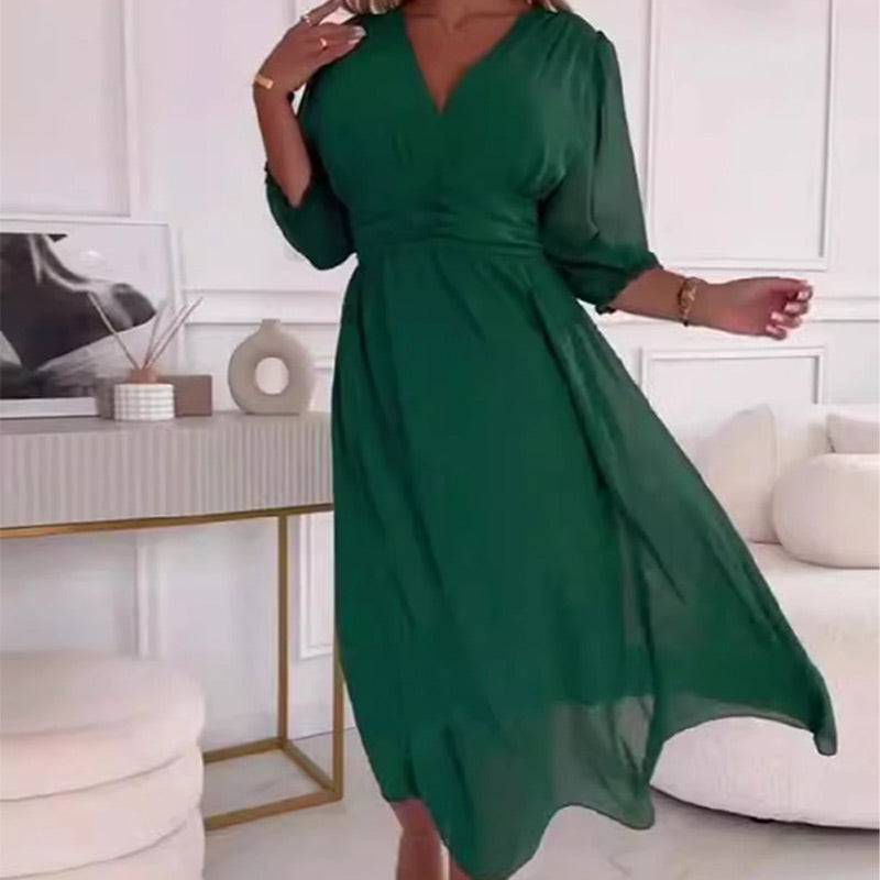 Nalia | Lightweight Chiffon Dress with V-Neck