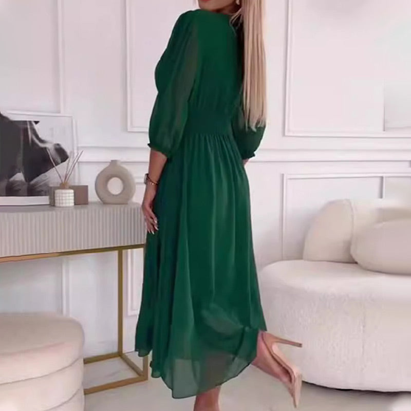 Nalia | Lightweight Chiffon Dress with V-Neck