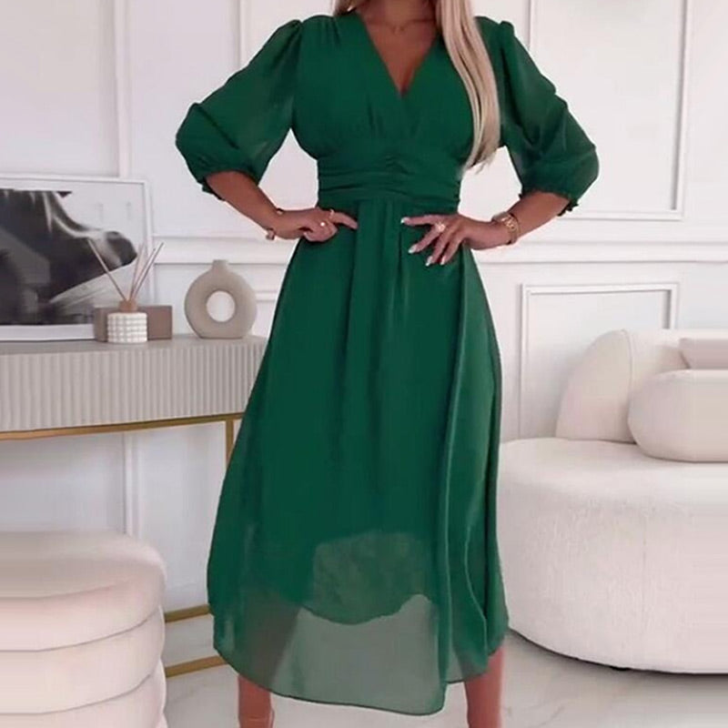 Nalia | Lightweight Chiffon Dress with V-Neck - Novaesta