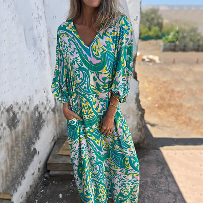 Maëlle | Maxi Bohemian Dress with Abstract Print