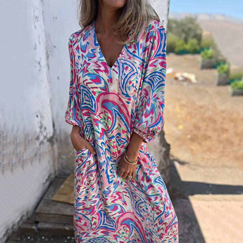 Maëlle | Maxi Bohemian Dress with Abstract Print