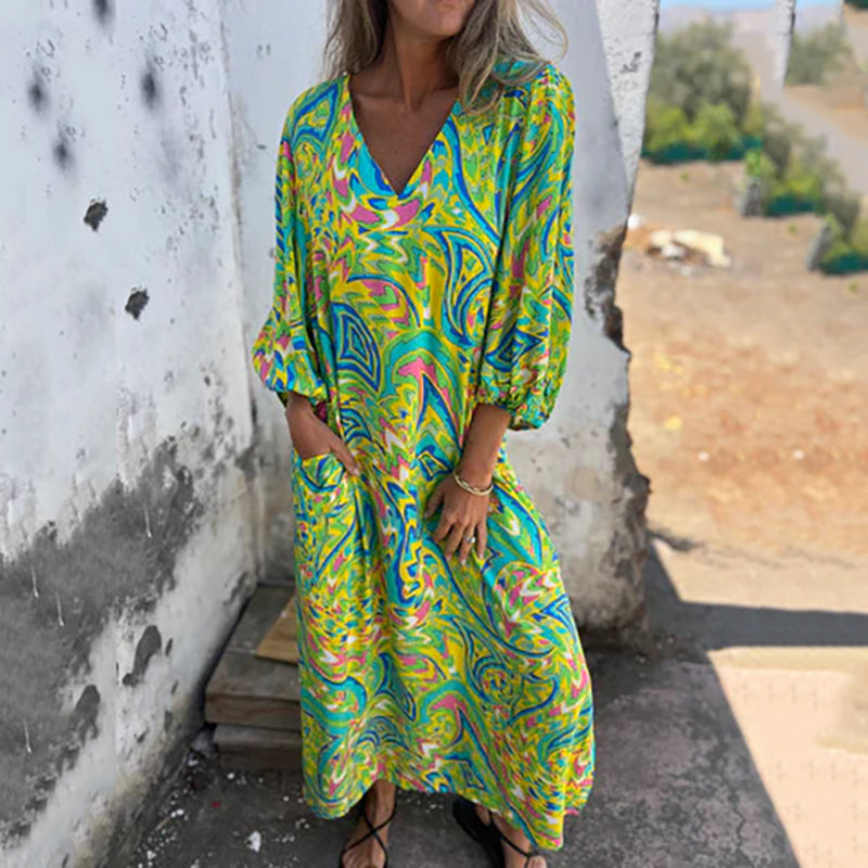 Maëlle | Maxi Bohemian Dress with Abstract Print