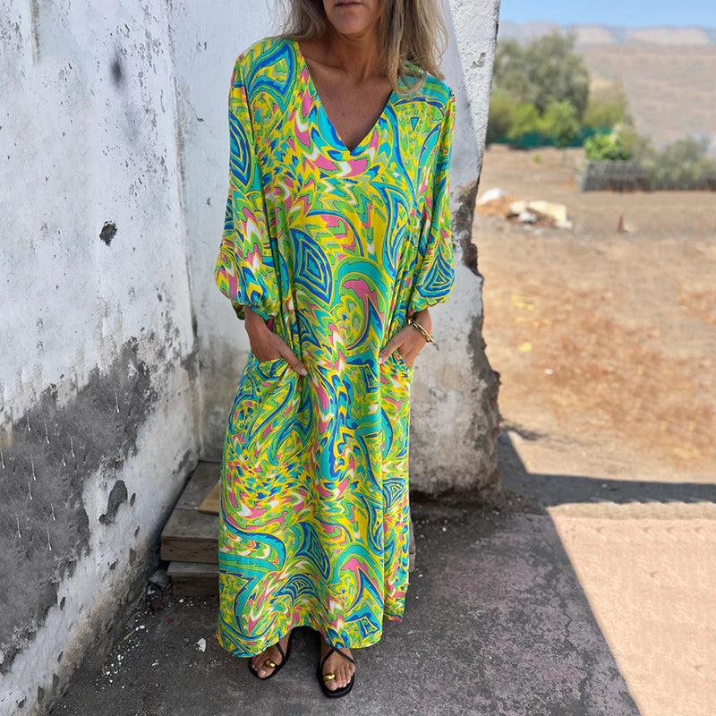 Maëlle | Maxi Bohemian Dress with Abstract Print
